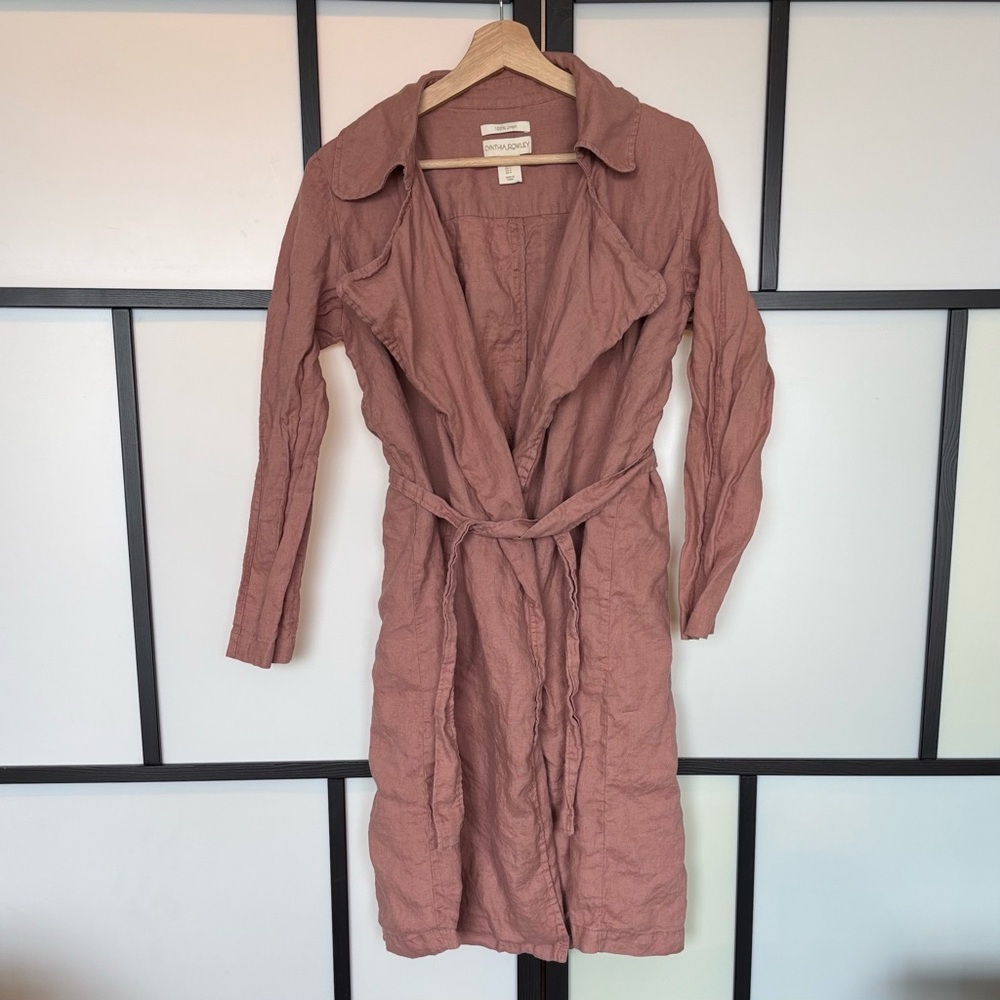100% Linen Trench Coat Cynthia Rowley Wrap Coat‎ Light Jacket Quiet Luxury Boho